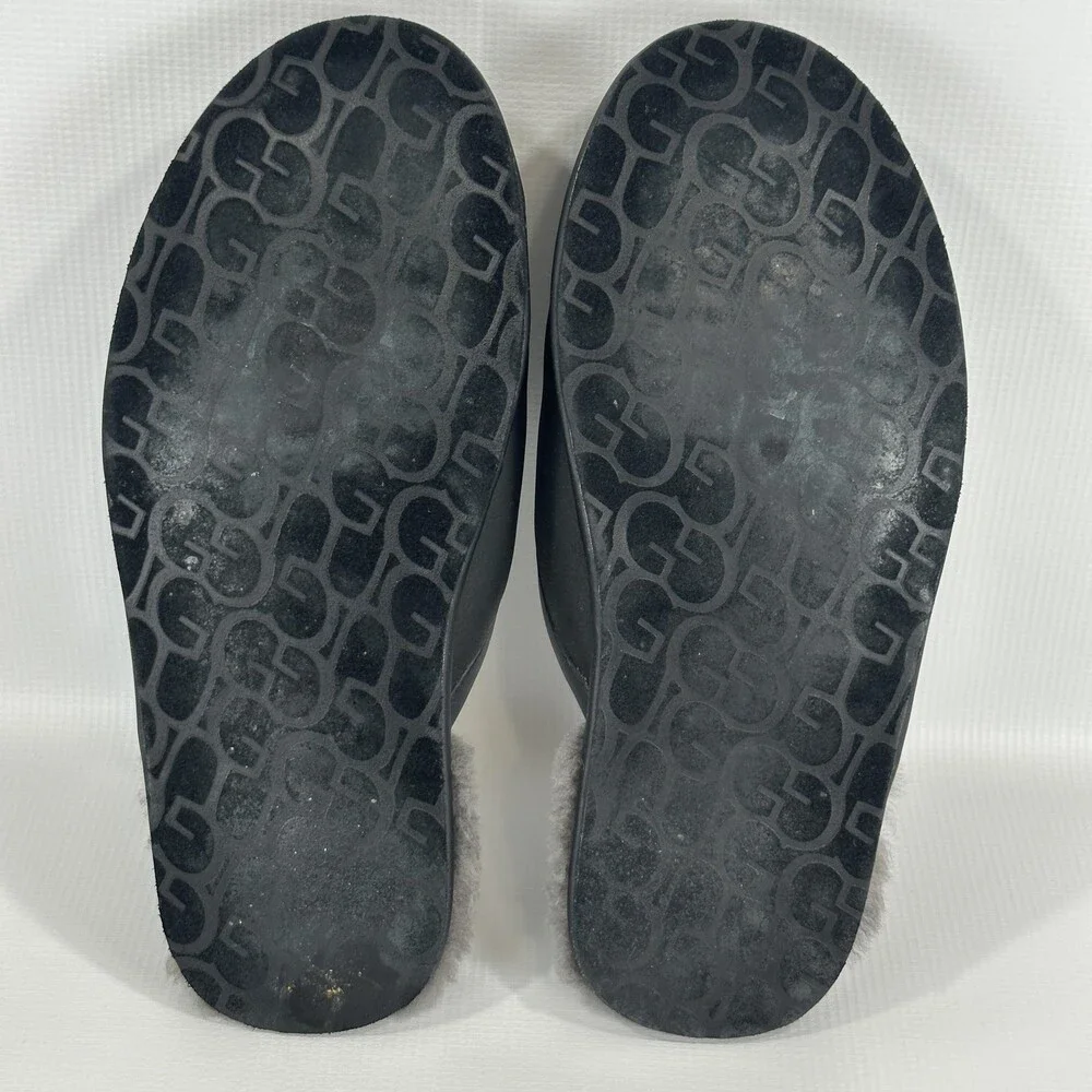 UGG Slippers Mens Size 11 Black Leather Mule Shearling Lined Slip On House